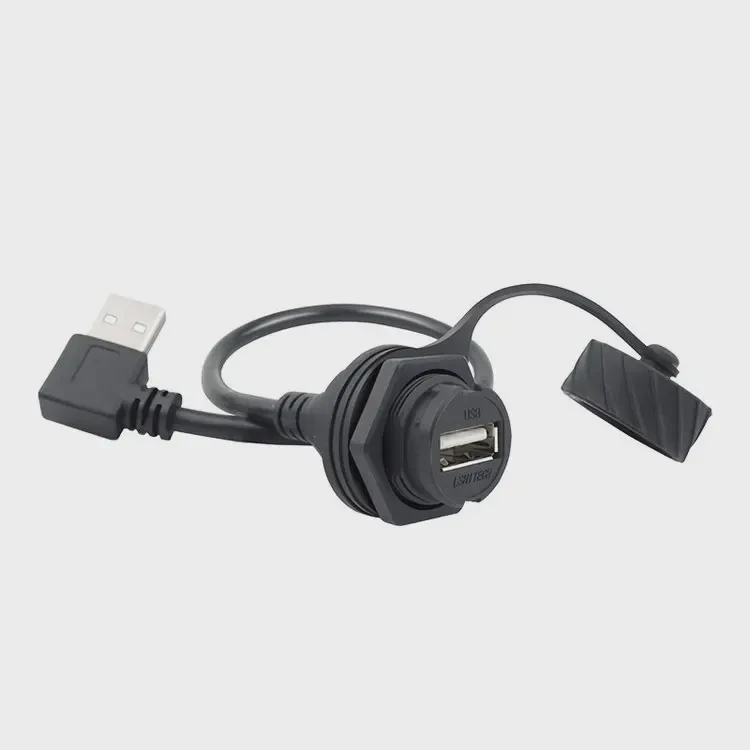 龙仕usb2.0防水母座带线焊线数据连接器航空插头插座面板固定接口