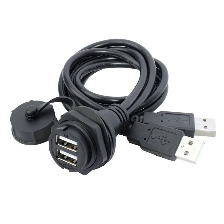 龙仕lshitech双层USB航空插头防水连接器母转公工业数据延长线