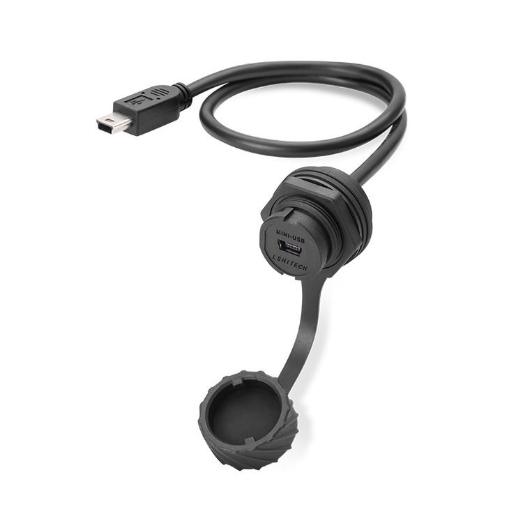 龙仕lshitech 梯形miniUSB 母转公延长线防水IP67 前锁螺母安装