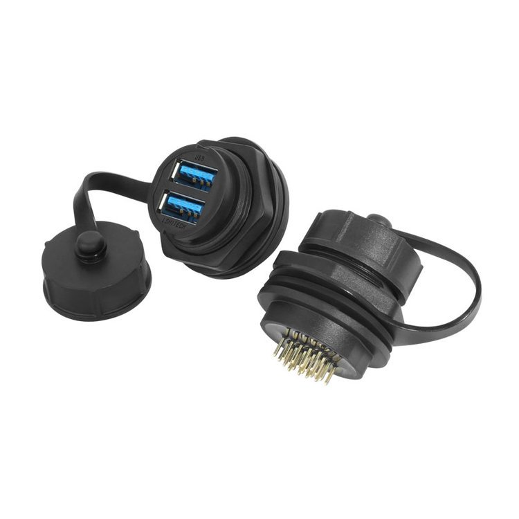 龙仕 双USB口防水连接器 适配25.2面板开孔 户外设备数据传输稳定