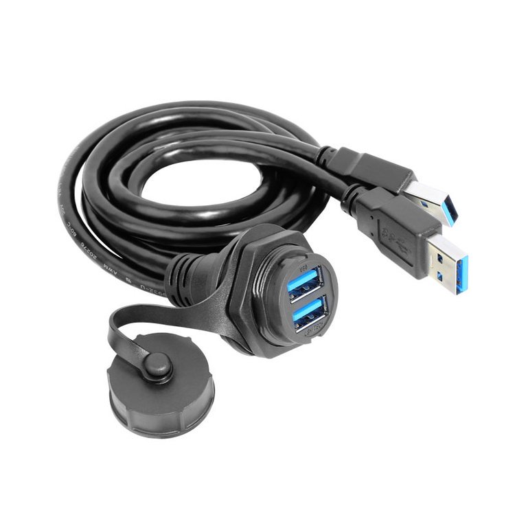 LSHITECH龙仕双层USB航空插头U盘口机床面板前螺母安装