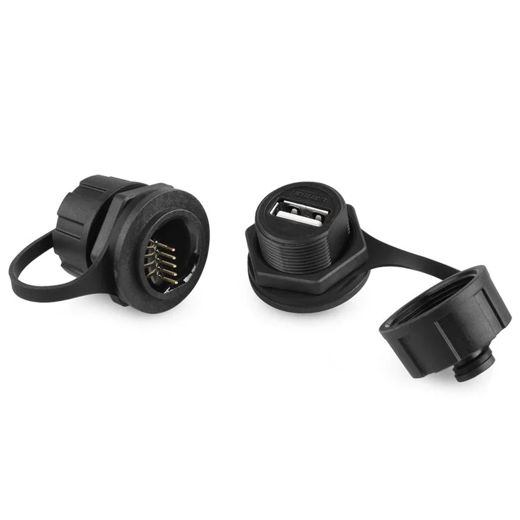 龙仕LSHITECH防水USB工业数据传输焊接母座前锁螺母安装ip67