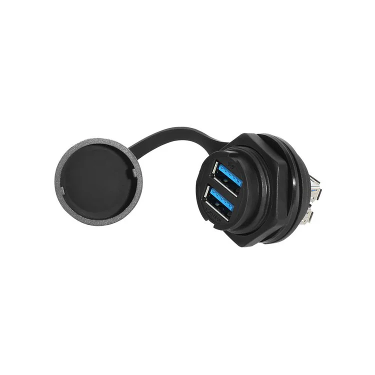 龙仕lshitech防水工业双层USB母座延长线带屏蔽 M25开孔