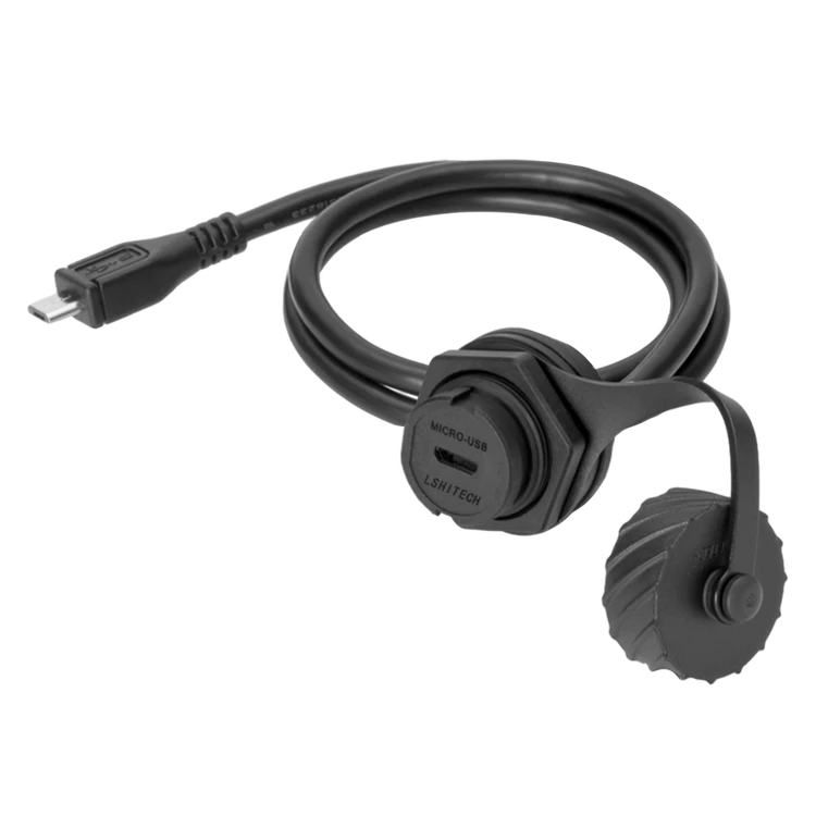 龙仕工业插头MICRO USB防水连接器焊接母座前锁螺母