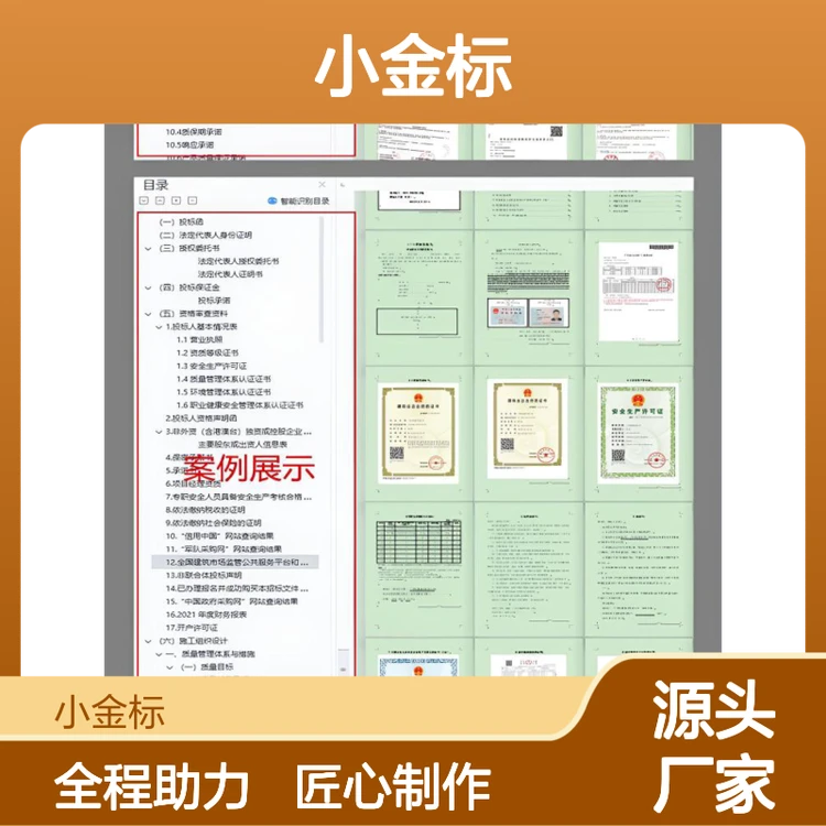 小金标专业标书制作 涵盖多行业类型 全程助力轻松中标