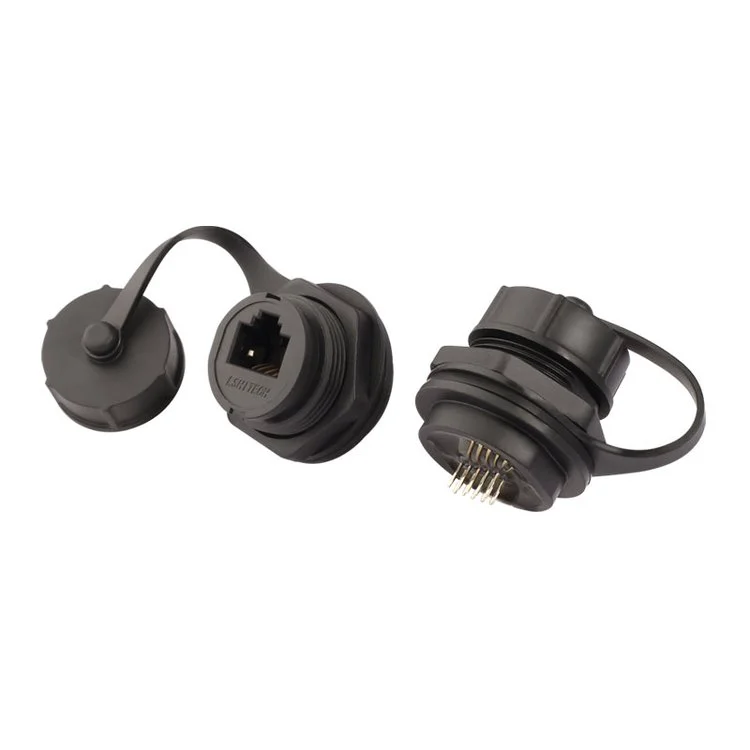 龙仕LSHITECH工业网线防水连接器RJ45航空插头25.2开孔面板转接座