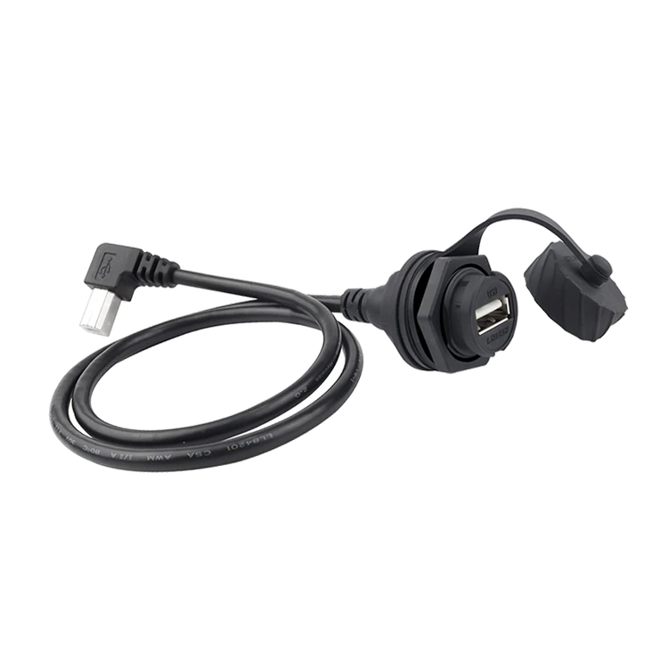 LSHITECH龙仕USB航空插头母转90度公防水延长线工业传输