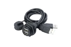 龙仕lshitech双层USB航空插头防水连接器母转公工业数据延长线