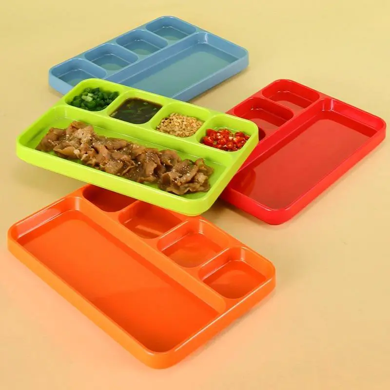Whole Sale Food Colored 100% Melamine Plates Dishes Melamine Hotel Restaurant 5compartments Divided Serving Tray