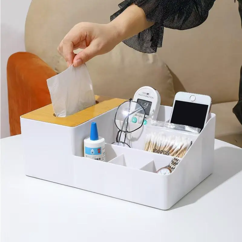 Wholesale Tissue Paper Box Multi Functional Storage Container Household with Partition Storage Box