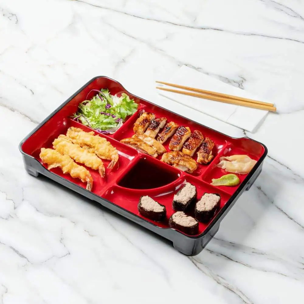 ABS Bento Box 14 X 9.1 X 2 Inch Compartment Lunch Plates Japanese Style Adult Lunch Plate With 5 Compartments Reusable Plate