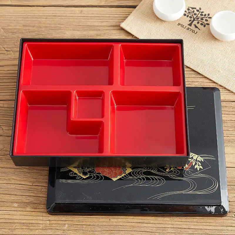 Melamine 5 Compartments 27*21cm Food Storage Containers Traditional Japanese Restaurant Sushi Bento Lunch Box
