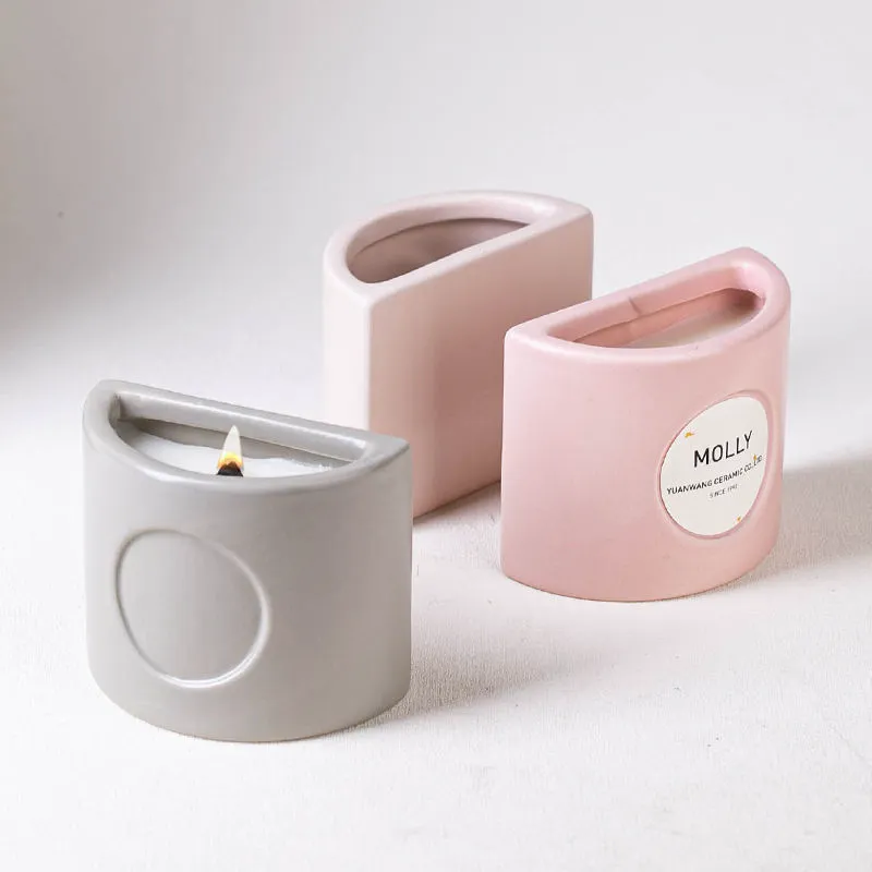 YUANWANG Bougie Nordic Candle Jar Semicircle Ceramic Candles Container Jars for Making Candles Wedding Home Decor