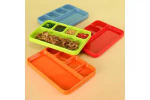 Whole Sale Food Colored 100% Melamine Plates Dishes Melamine Hotel Restaurant 5compartments Divided Serving Tray