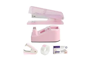 Colorful Office Supply Accessories Set With Stapler Set Tape Dispenser Tabs Staple Remover