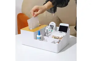 Wholesale Tissue Paper Box Multi Functional Storage Container Household with Partition Storage Box