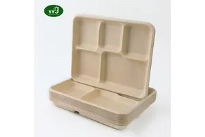 VVG Bagasse Dinnerware Plates Eco Friendly Bio Degradable Sugarcane Bagasse 5 Compartment Disposable Plate