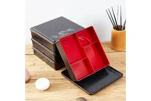 Food Grade Wooden Grain Plastic Compartment Sushi Containers Japanese Style Restaurant Bento Box Jubako